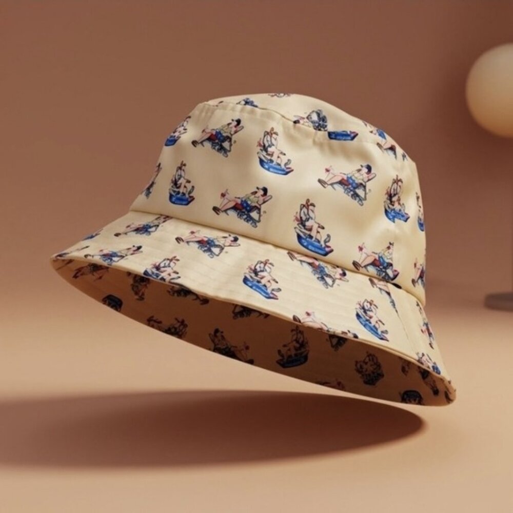 Handmade Bucket Hat Florida Theme Loungechair Drink